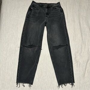 American Eagle Relaxed Mom Jeans Ripped Black Wash Tapered Leg High Rise AE 6